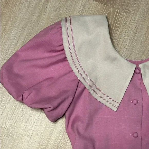 Vintage Sabino Baby Collar Pink Dress with Puffed Sleeves - Picture 3 of 8